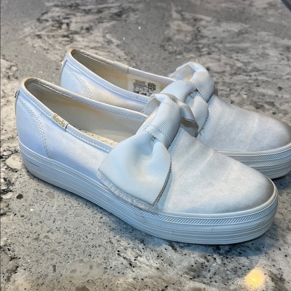 Keds X Kate Spade Women's Silp-on White Bow Loafers Size 6.5